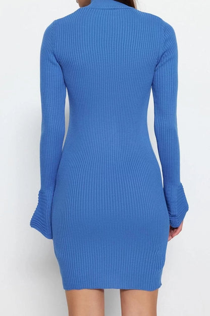 Women Fashion Stylish Mini Length Stand Collar Slim Knitwear Basic Dress