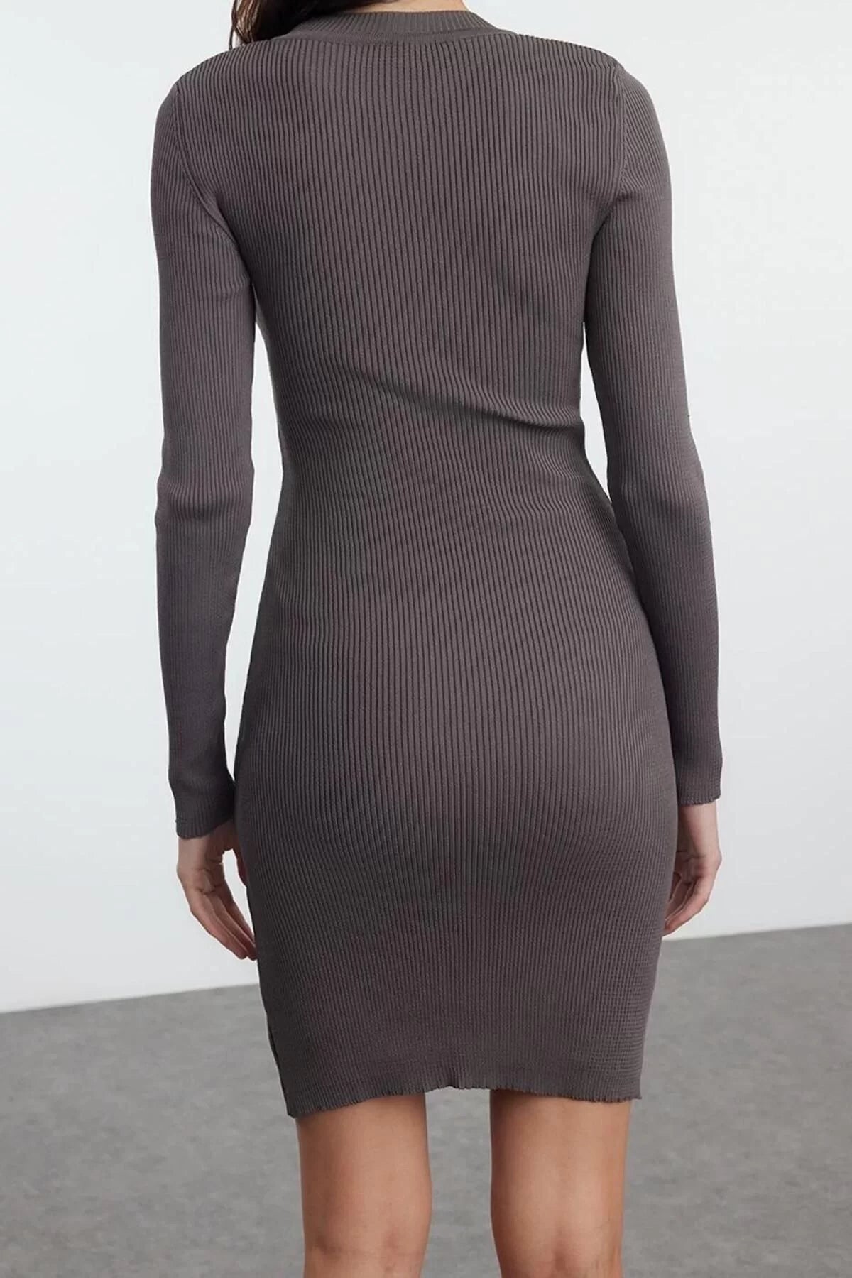 Women Fashion Stylish Mini Length Crew Neck Slim Knitwear Slit Bodycon Dress