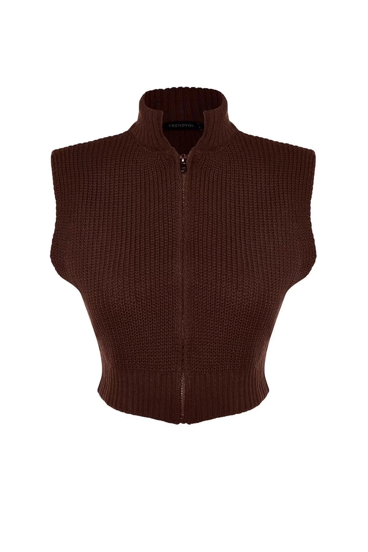 Women's Fashion Stylish Stand Collar Standard Sleeve Crop Zipper Basic Knitwear Vest