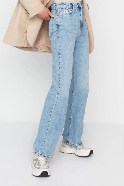 Women Fashion Stylish Jeans Wide Leg Regular Length Denim High Waist Long Straight Jeans