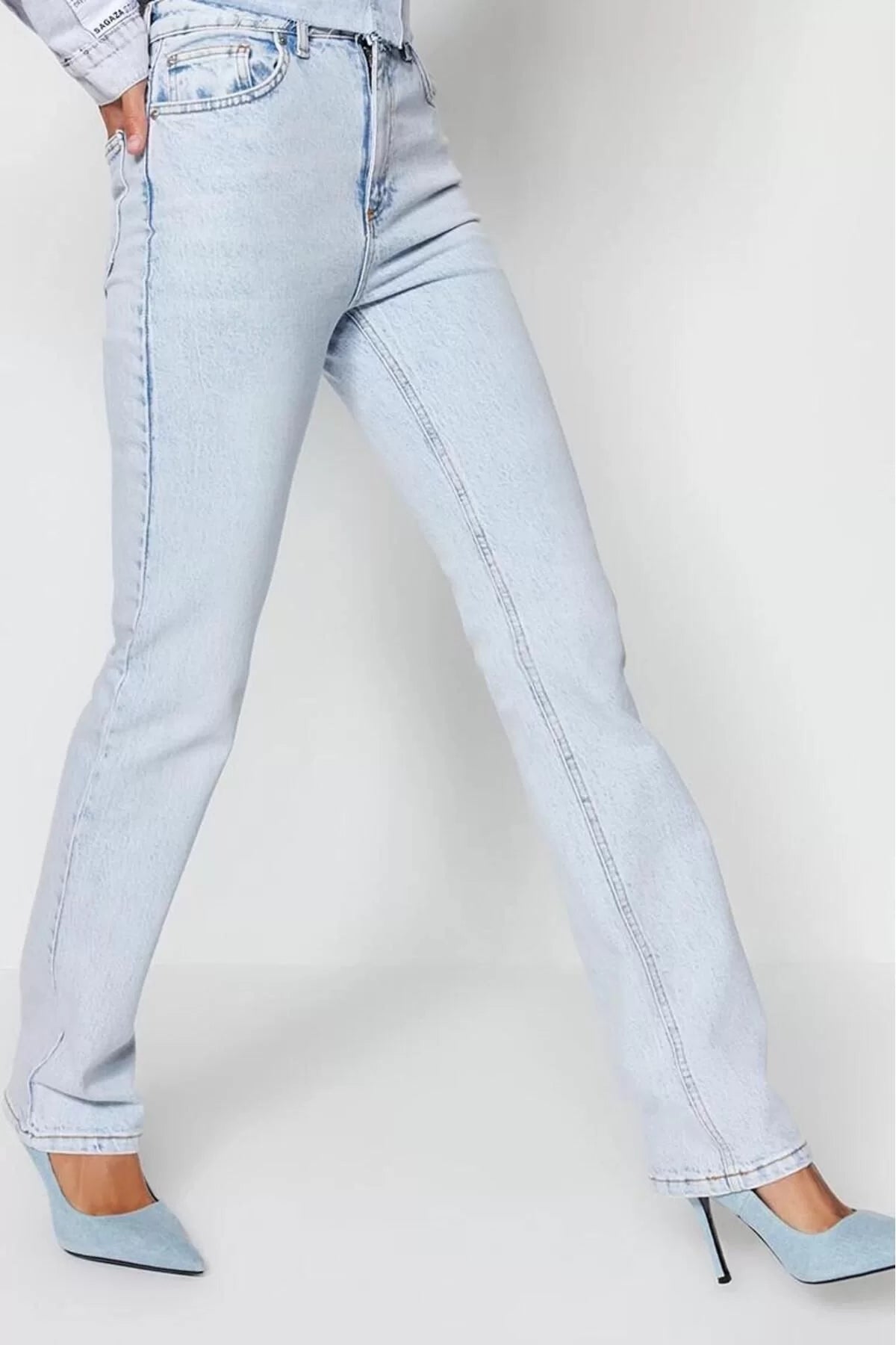 Women Fashion Stylish Jeans Straight Leg Regular Length Denim Anthracite High Waist Jeans