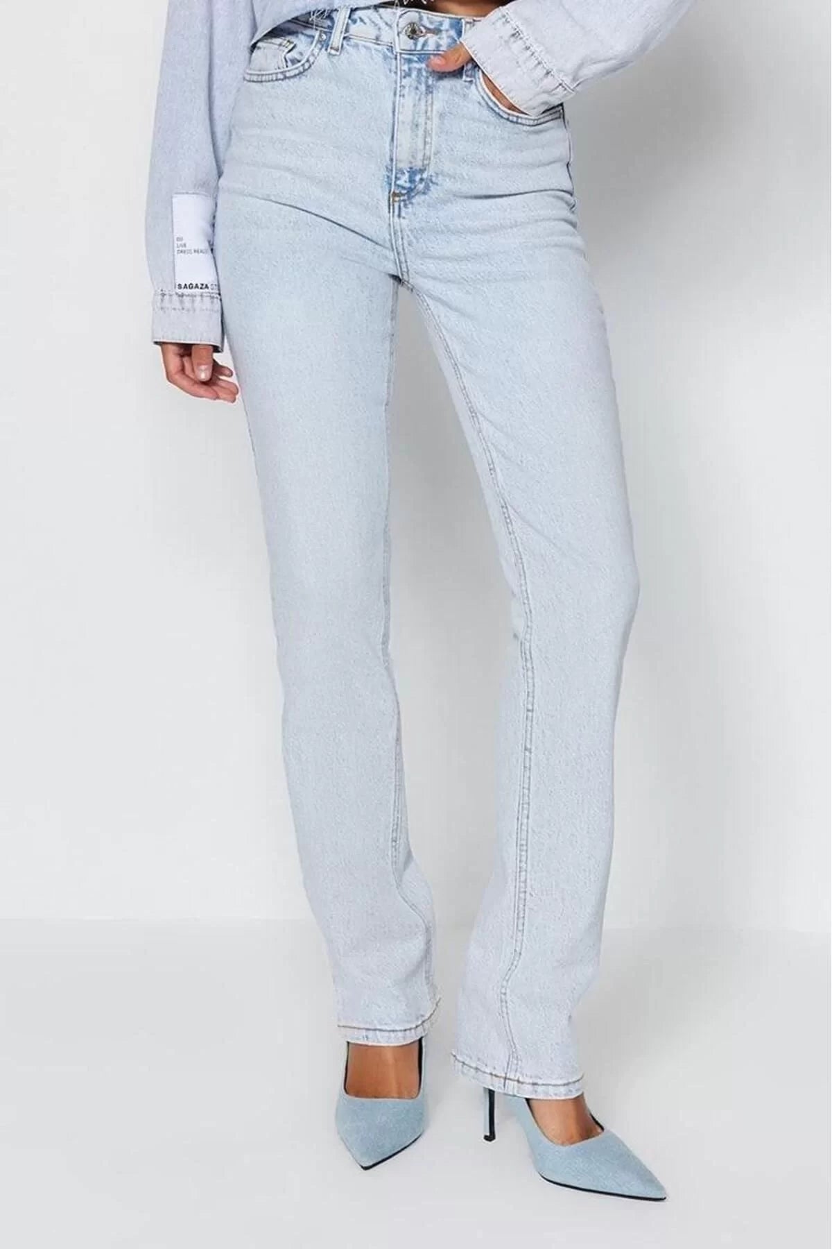 Women Fashion Stylish Jeans Straight Leg Regular Length Denim Anthracite High Waist Jeans