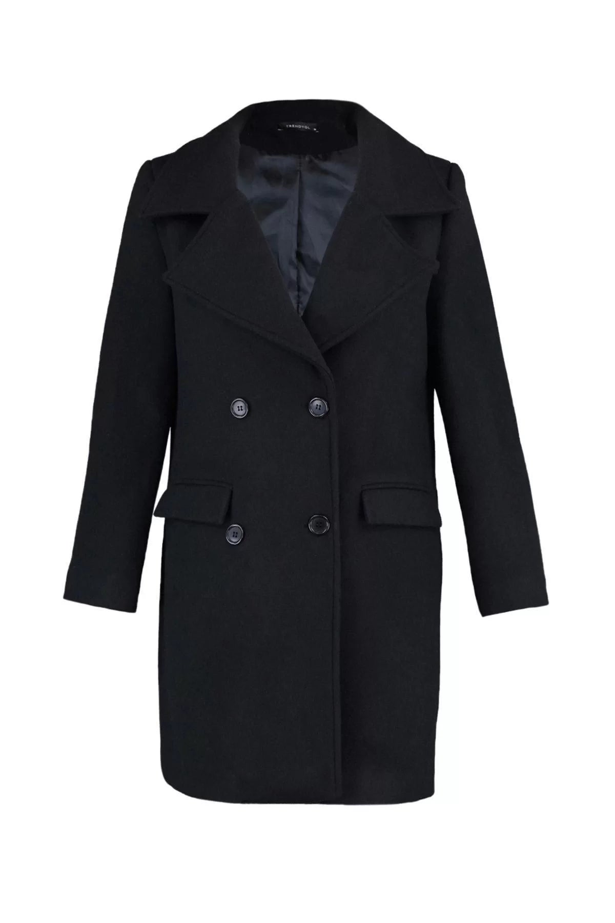 Women Fashion Stylish Regular Jacket Collar Midi Plain Lined Regular Button Closure Cashmere Coat