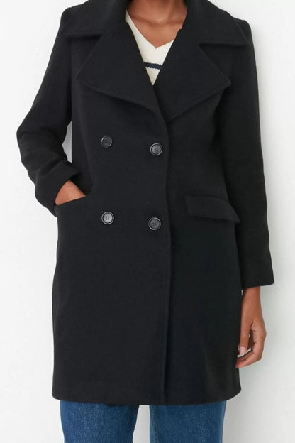 Women Fashion Stylish Regular Jacket Collar Midi Plain Lined Regular Button Closure Cashmere Coat