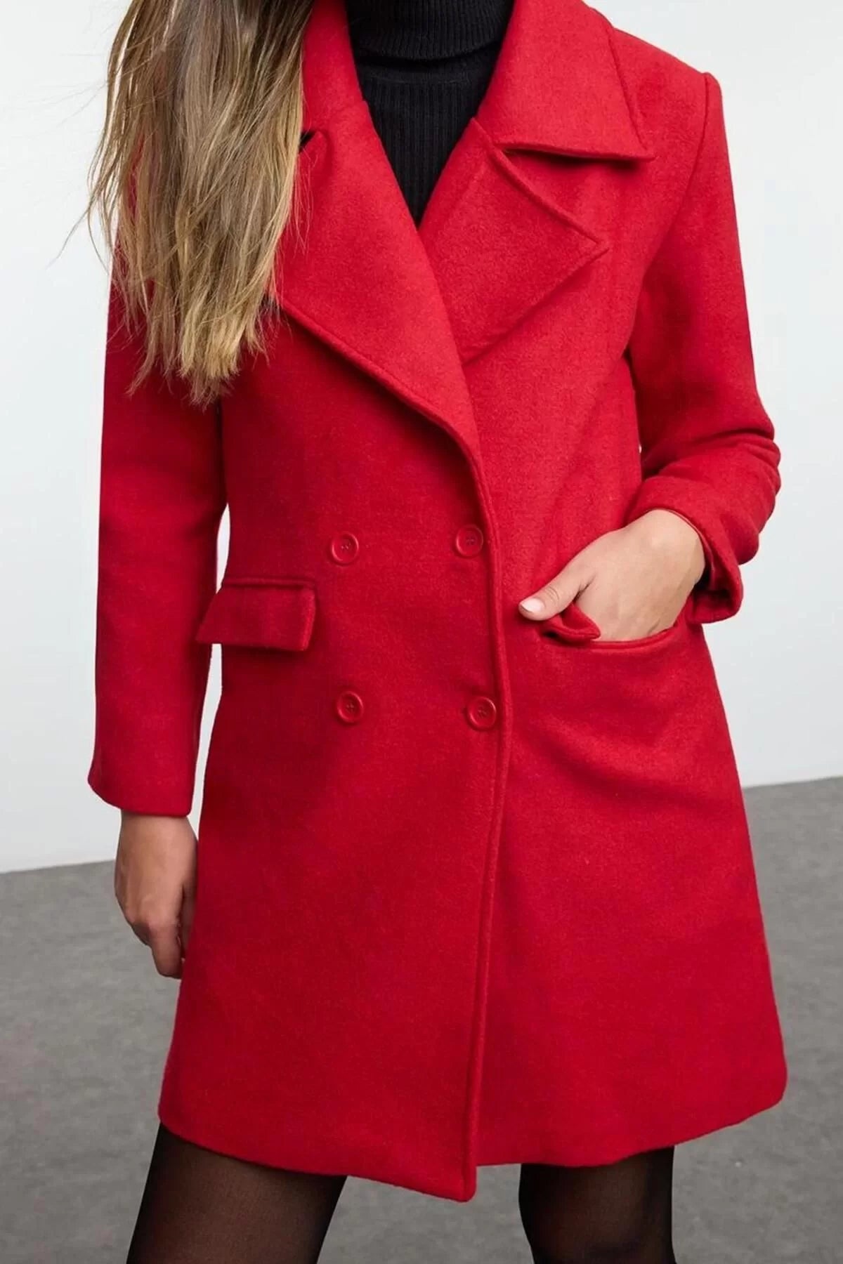 Women Fashion Stylish Regular Jacket Collar Midi Plain Lined Regular Button Closure Cashmere Coat