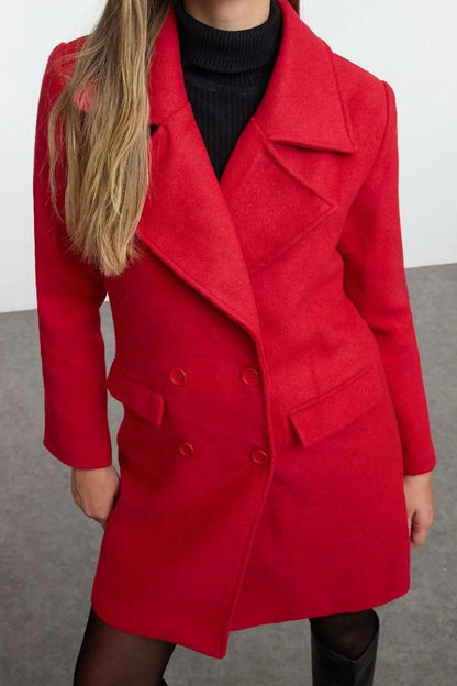 Women Fashion Stylish Regular Jacket Collar Midi Plain Lined Regular Button Closure Cashmere Coat