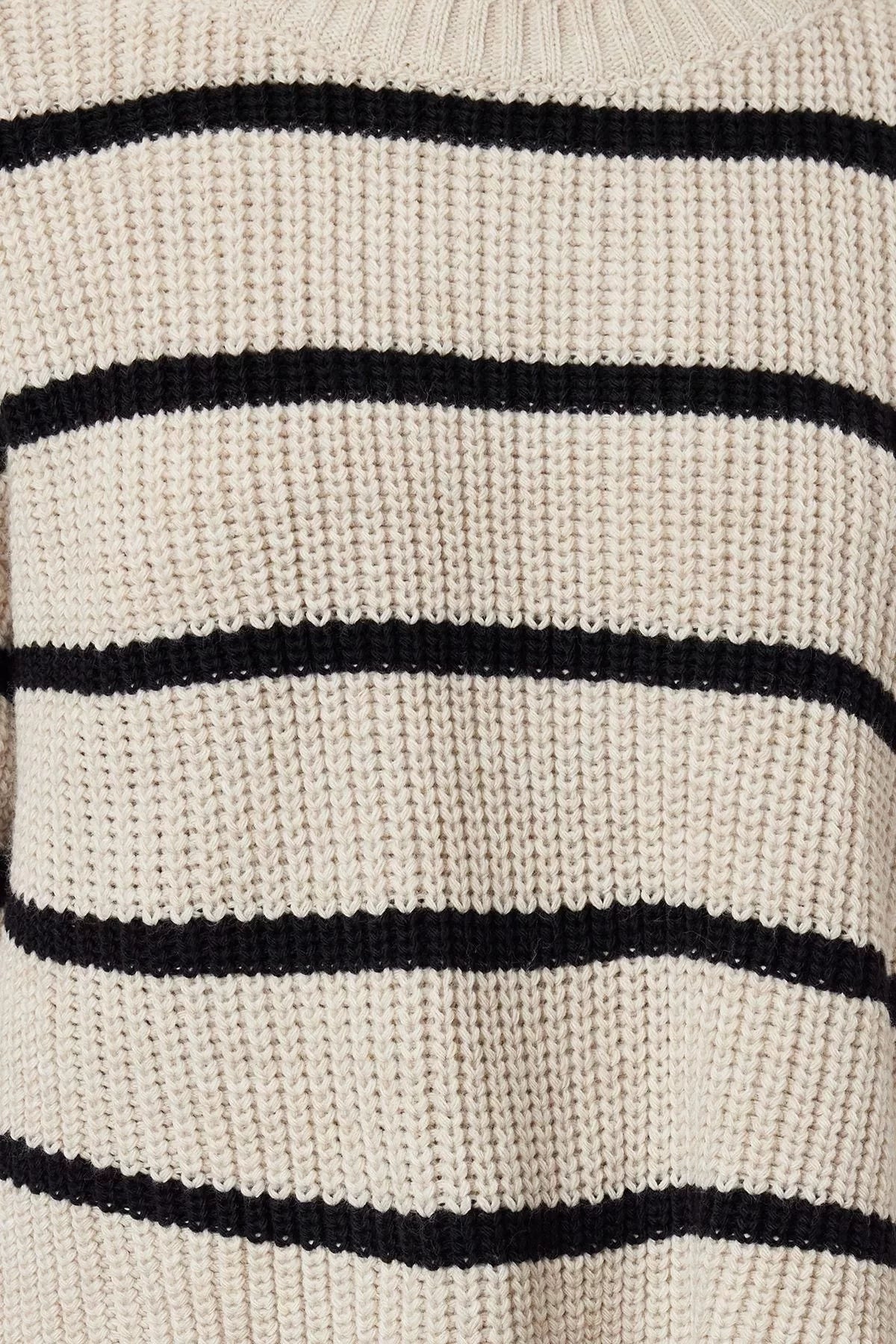 Women Fashion Stylish Crew Neck Low Sleeve Crop Basic Striped Knitwear Sweater