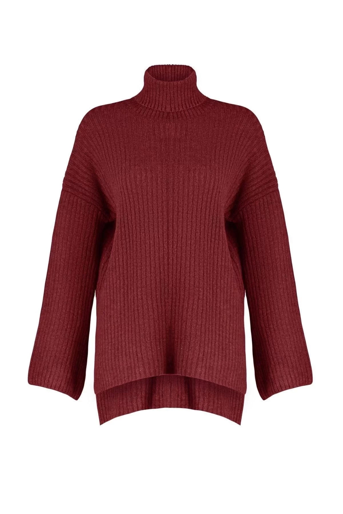 Women Fashion Stylish Turtleneck Low Sleeve Regular Wide Fit Soft Texture Knitwear Sweater