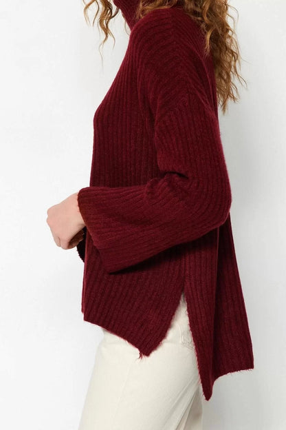 Women Fashion Stylish Turtleneck Low Sleeve Regular Wide Fit Soft Texture Knitwear Sweater