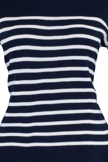 Women Fashion Stylish Crew Neck Standard Sleeve Regular Striped Knitwear Sweater