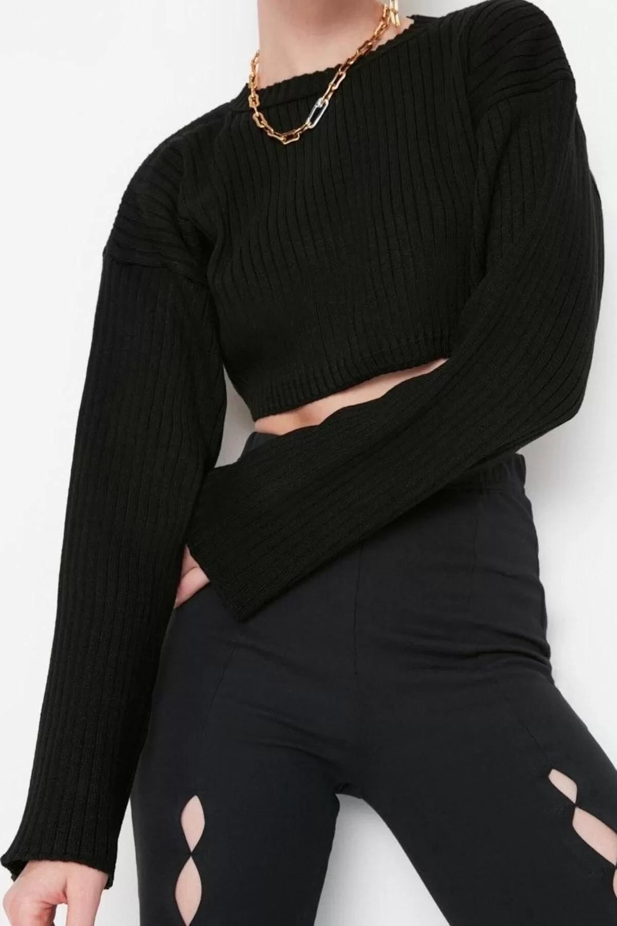 Women Fashion Stylish Crew Neck Standard Sleeve Crop Super Basic Knitwear Sweater