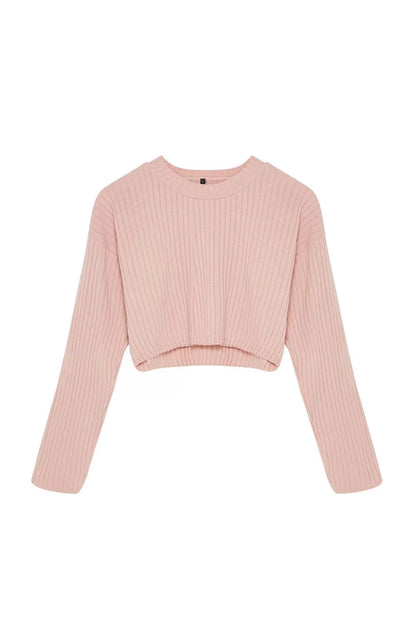 Women Fashion Stylish Crew Neck Standard Sleeve Crop Super Basic Knitwear Sweater