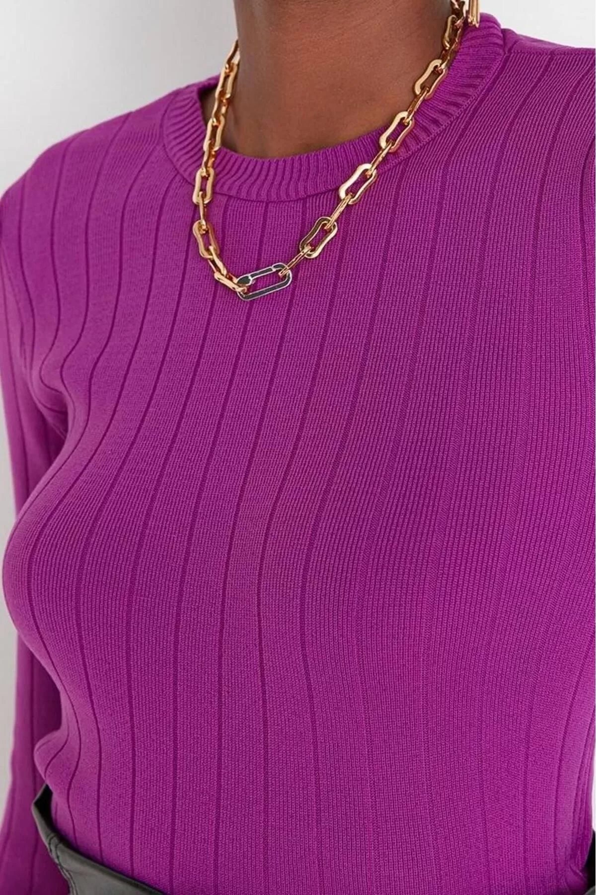 Women Fashion Stylish Crew Neck Standard Sleeve Regular Basic Knitwear Sweater