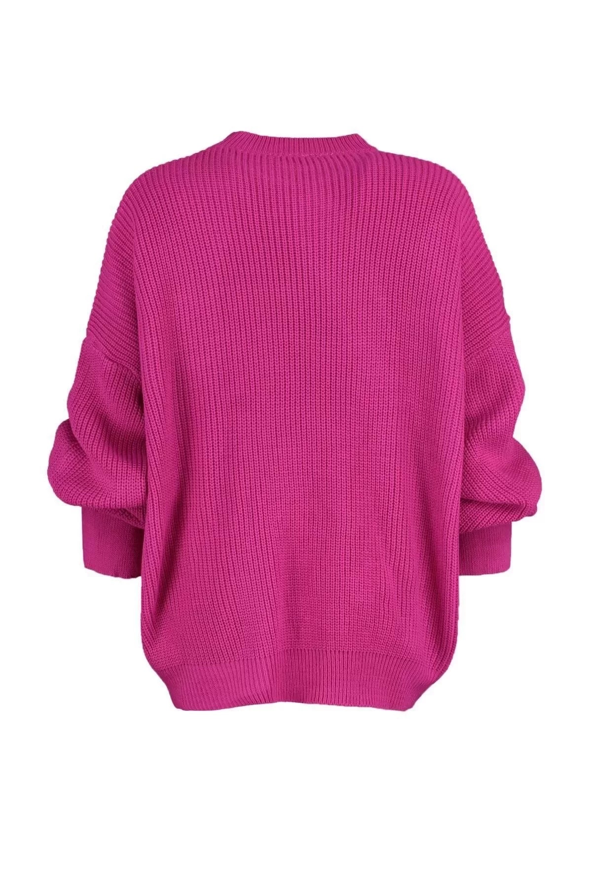 Women Fashion Stylish Crew Neck Balloon Sleeve Regular Wide Pattern Basic Knitwear Sweater