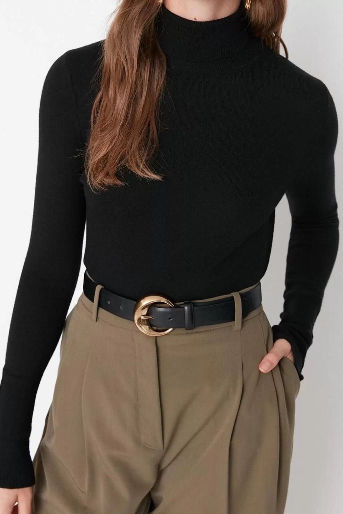 Women Fashion Stylish Turtleneck Standard Sleeve Regular Special Yarn Basic Knitwear Sweater