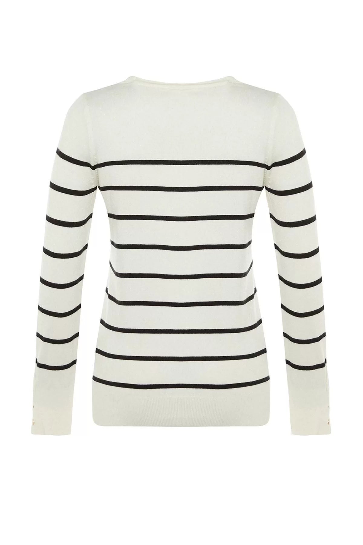 Women Fashion Stylish Crew Neck Standard Sleeve Regular Special Yarn Striped Knitwear Sweater