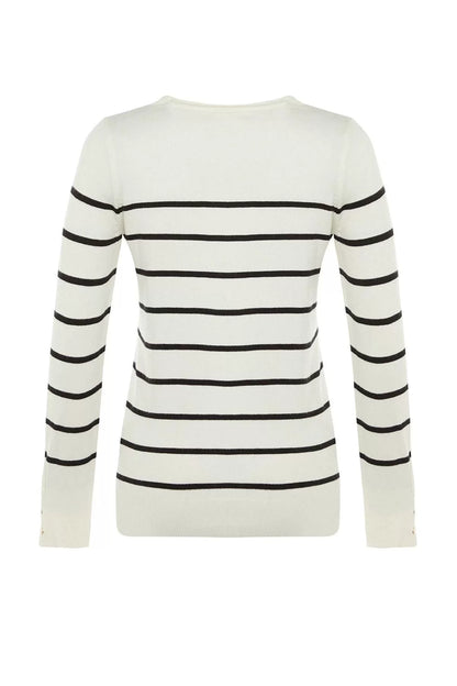 Women Fashion Stylish Crew Neck Standard Sleeve Regular Special Yarn Striped Knitwear Sweater