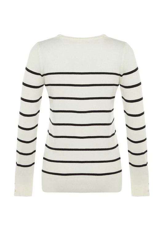 Women Fashion Stylish Crew Neck Standard Sleeve Regular Special Yarn Striped Knitwear Sweater