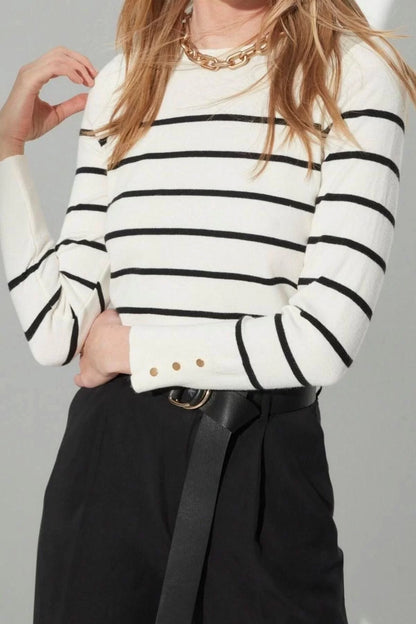 Women Fashion Stylish Crew Neck Standard Sleeve Regular Special Yarn Striped Knitwear Sweater