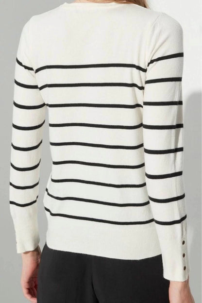 Women Fashion Stylish Crew Neck Standard Sleeve Regular Special Yarn Striped Knitwear Sweater