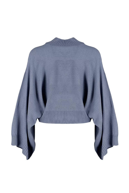 Women Fashion Stylish Stand Collar Low Sleeve Regular Wide Fit Batwing Sleeve Knitwear Sweater