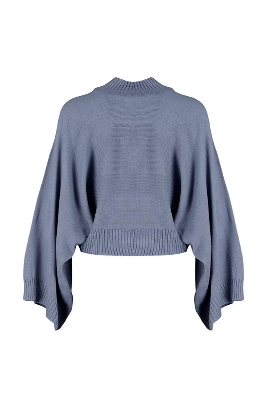 Women Fashion Stylish Stand Collar Low Sleeve Regular Wide Fit Batwing Sleeve Knitwear Sweater