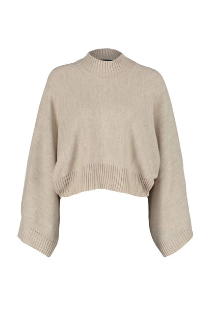 Women Fashion Stylish Stand Collar Low Sleeve Regular Wide Fit Batwing Sleeve Knitwear Sweater