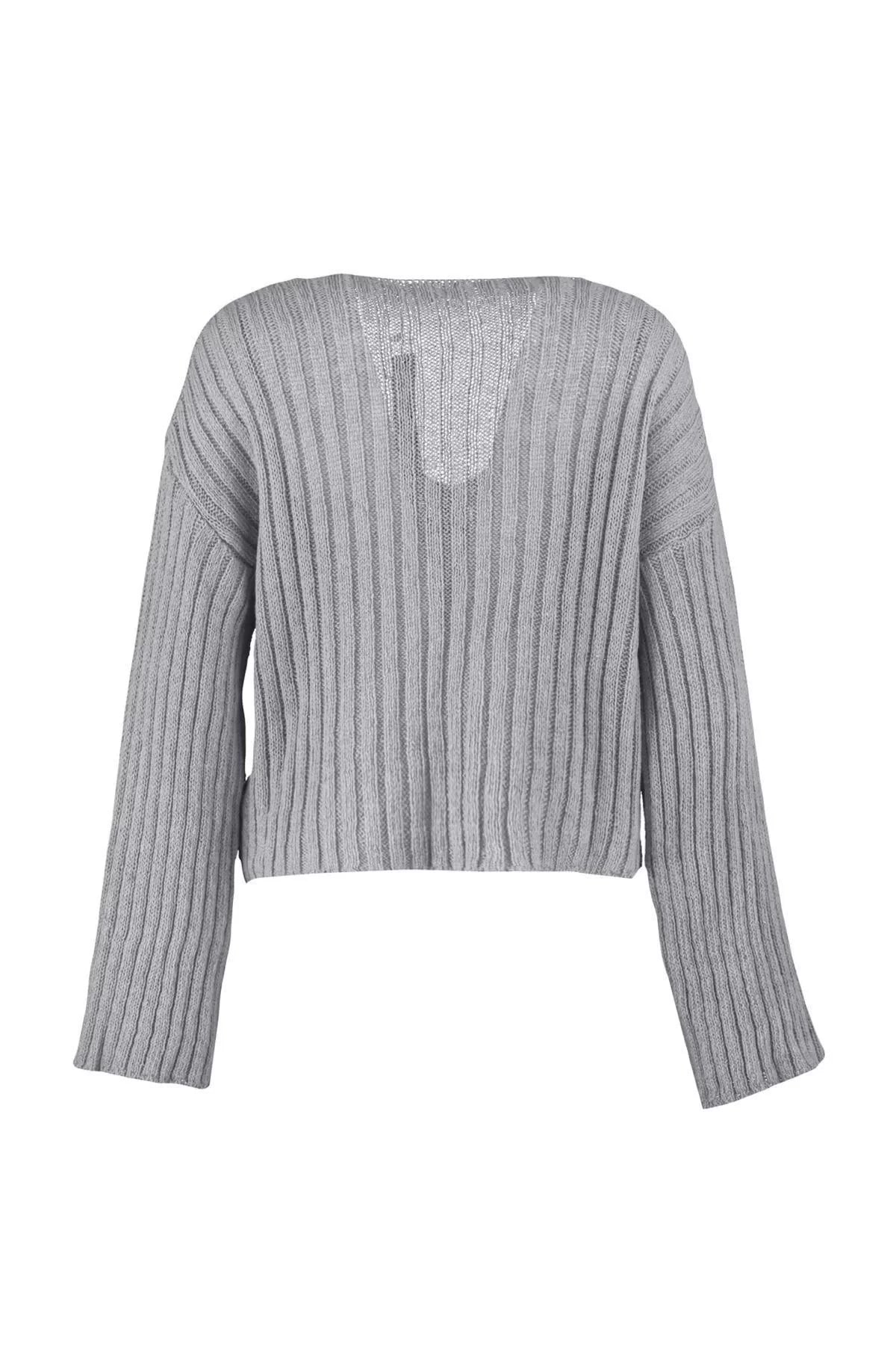 Women Fashion Stylish V Neck Standard Sleeve Crop Wool Wide Pattern Basic Knitwear Sweater