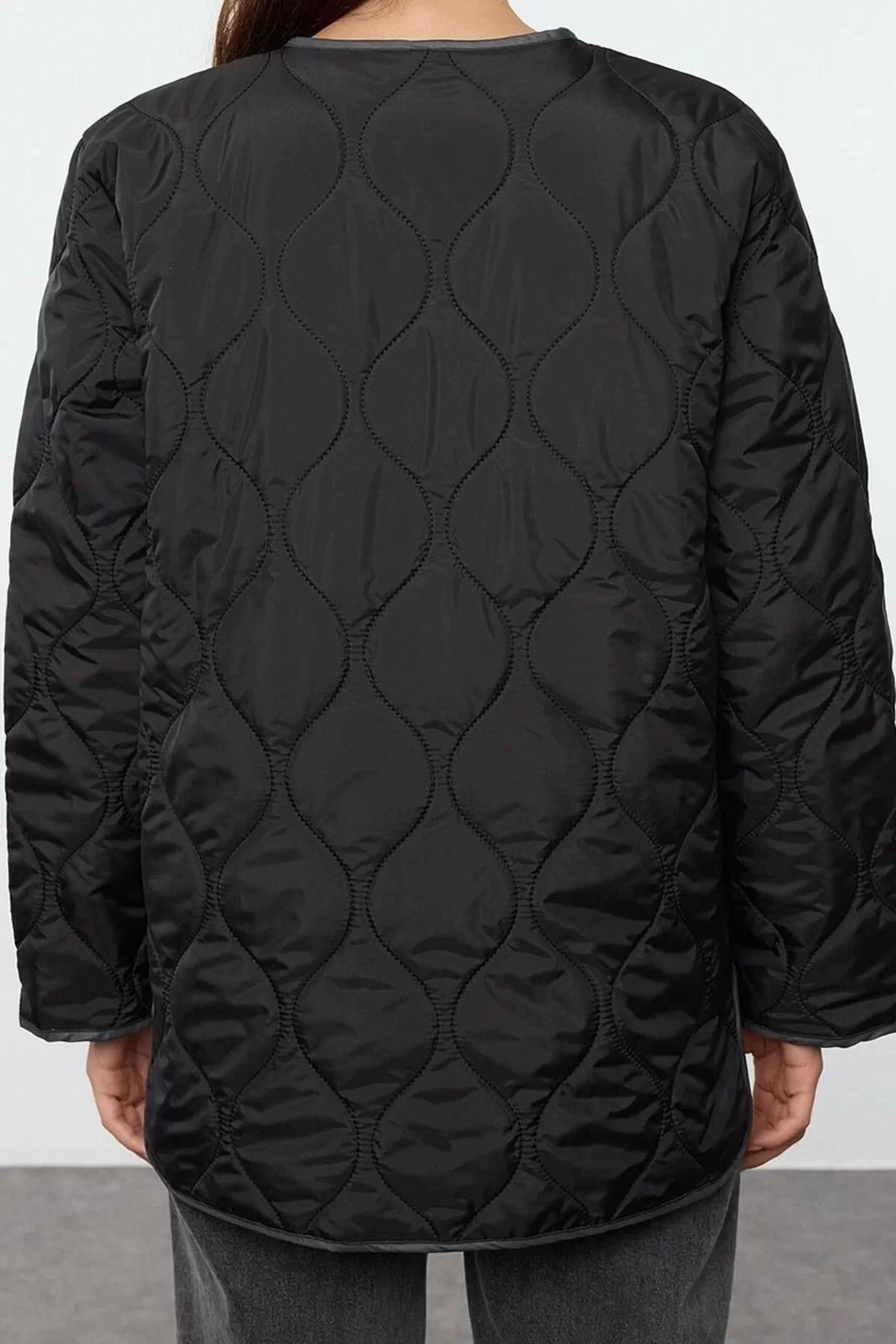 Women's Fashion Stylish Regular Crew Neck Midi Colorful Lined Placket Detailed Quilted Puffer Coat