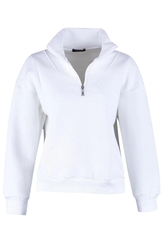 Women's Zippered Collar Low Sleeve Wide Cut Zippered Thick Polar Fleece Knitted Sweatshirt