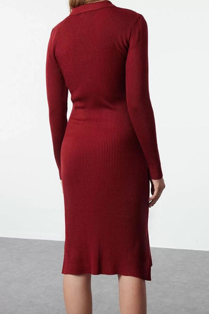 Women Fashion Stylish Midi Length Polo Neck Slim Knit Dress