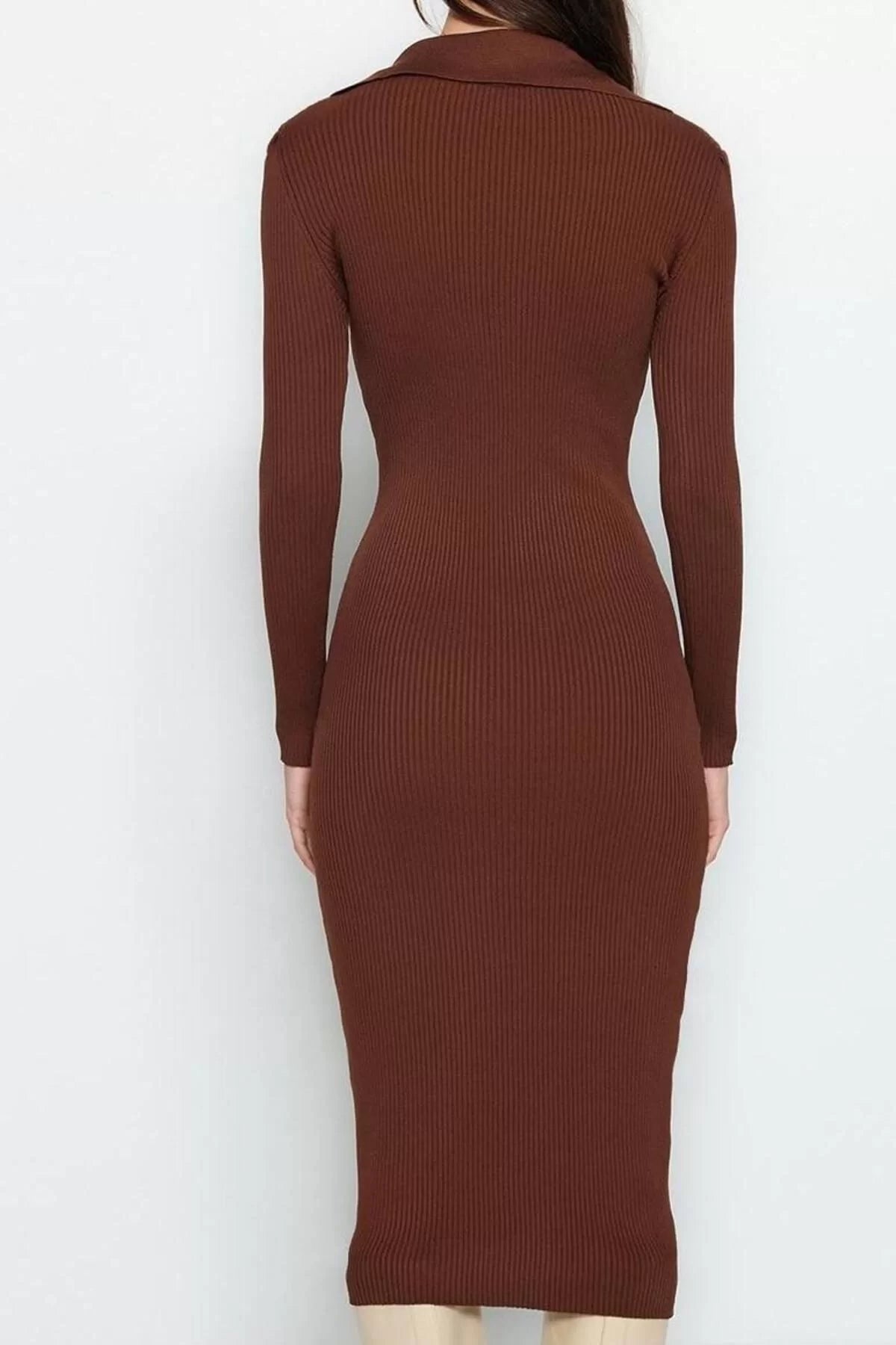 Women Fashion Stylish Midi Length Polo Neck Slim Knit Dress