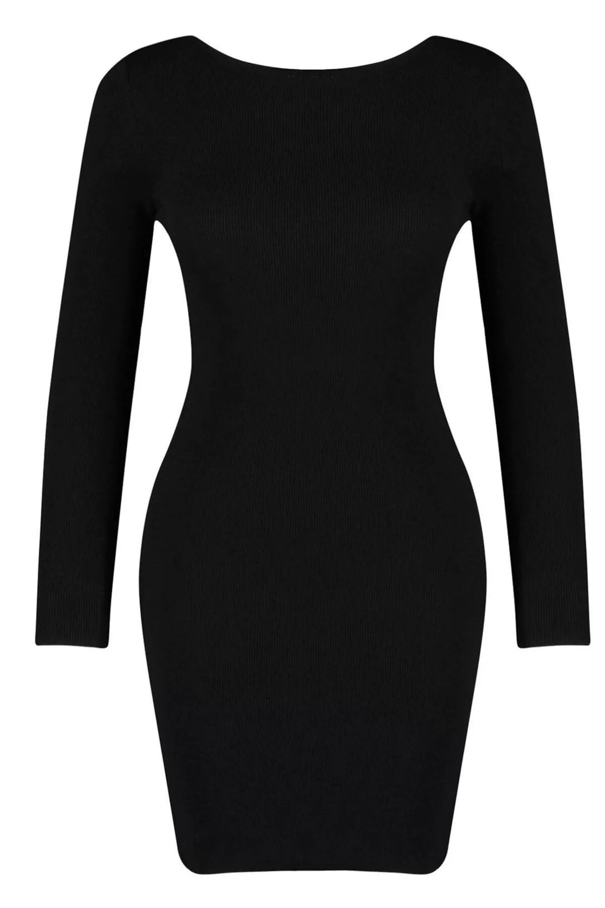 Women Fashion Stylish Mini Length Crew Neck Slim Knitwear Back Pearl Detail Dress