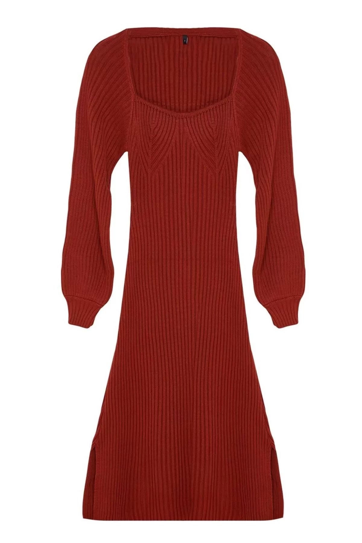 Women Fashion Stylish Midi Length Sweetheart Neck Slim Knit Dress