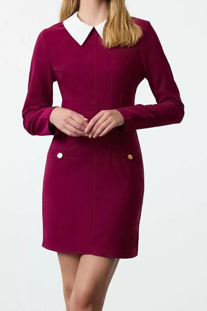 Women Fashion Stylish Mini Length Shirt Collar Regular Collar Detailed Woven Dress