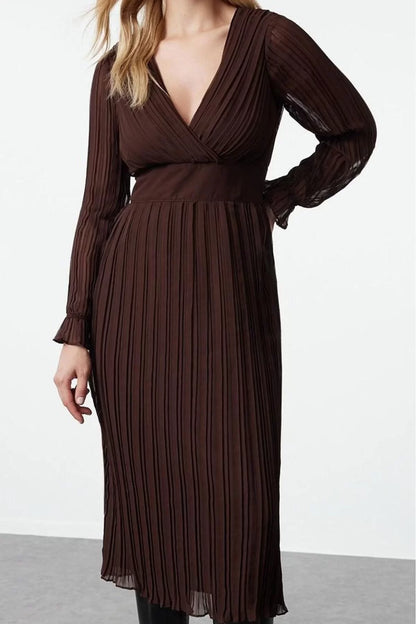 Women Fashion Stylish Midi Length Double Breasted Regular Belted Plain Woven Dress