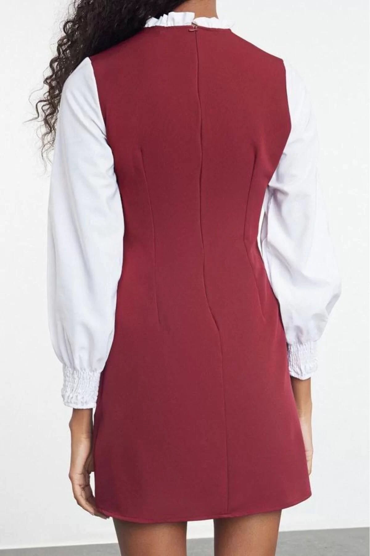 Women Fashion Stylish Mini Length Stand Collar Regular A Cut Shirt Detailed Woven Dress