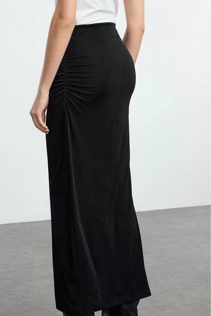 Women Fashion Style Maxi Unlined Knitted Premium Shiny Surface and Soft Texture Draped Maxi Knit Skirt