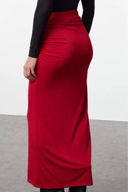 Women Fashion Style Maxi Unlined Knitted Premium Shiny Surface and Soft Texture Draped Maxi Knit Skirt