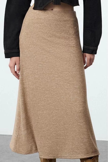 Women Fashion Style Maxi Unlined Knitted High Waist Flared Form Midi Length Soft Knitted Skirt