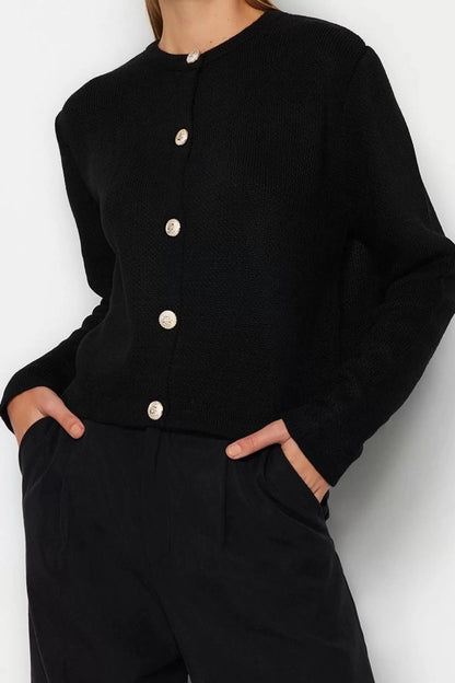 Women Fashion Stylish Crew Neck Standard Sleeve Regular Basic Jacket Look Knitwear Cardigan