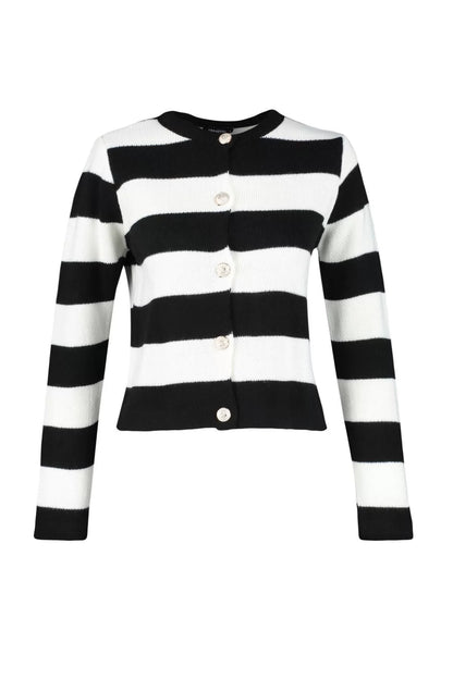 Women Fashion Stylish Crew Neck Standard Sleeve Regular Striped Basic Knitwear Cardigan