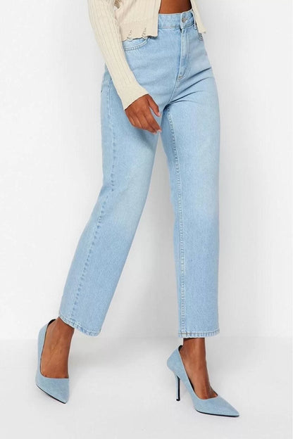 Women Fashion Stylish Jeans Pants Wide Leg Long Denim High Waist Straight Jeans