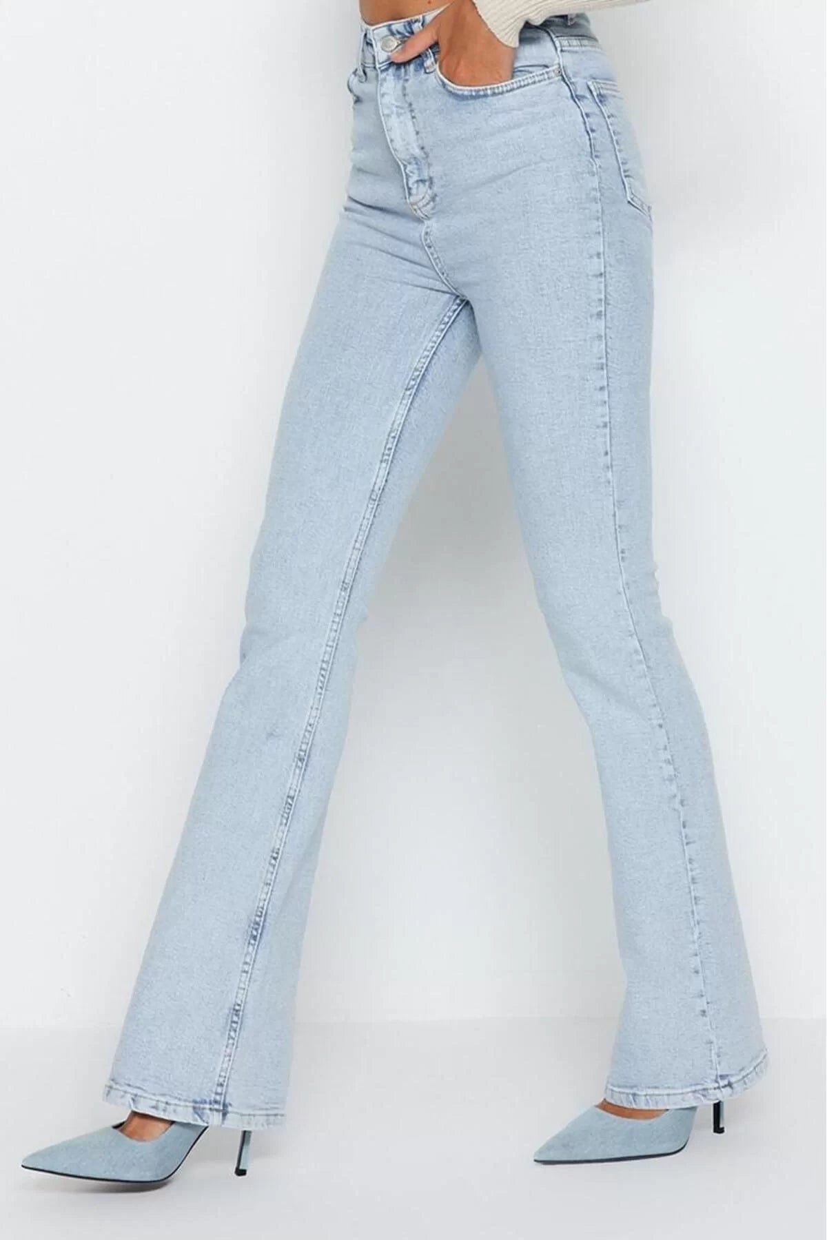 Women Fashion Stylish Jeans Flared Leg Long Denim High Waist Jeans