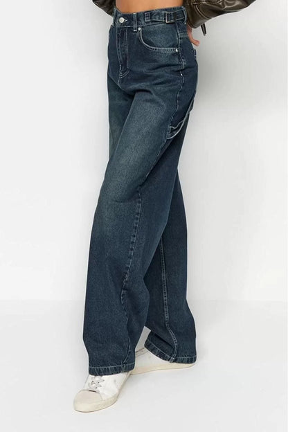 Women Fashion Stylish Jeans Straight Leg Regular Length Denim Brown Loose Cut High Waist Jeans