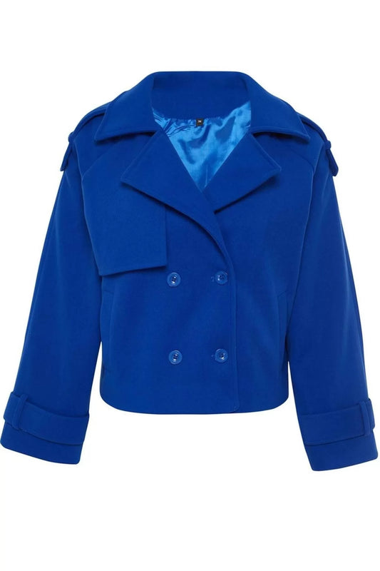 Women Fashion Stylish Regular Jacket Collar Short Plain Lined Wide Cut Crop Cashmere Coat