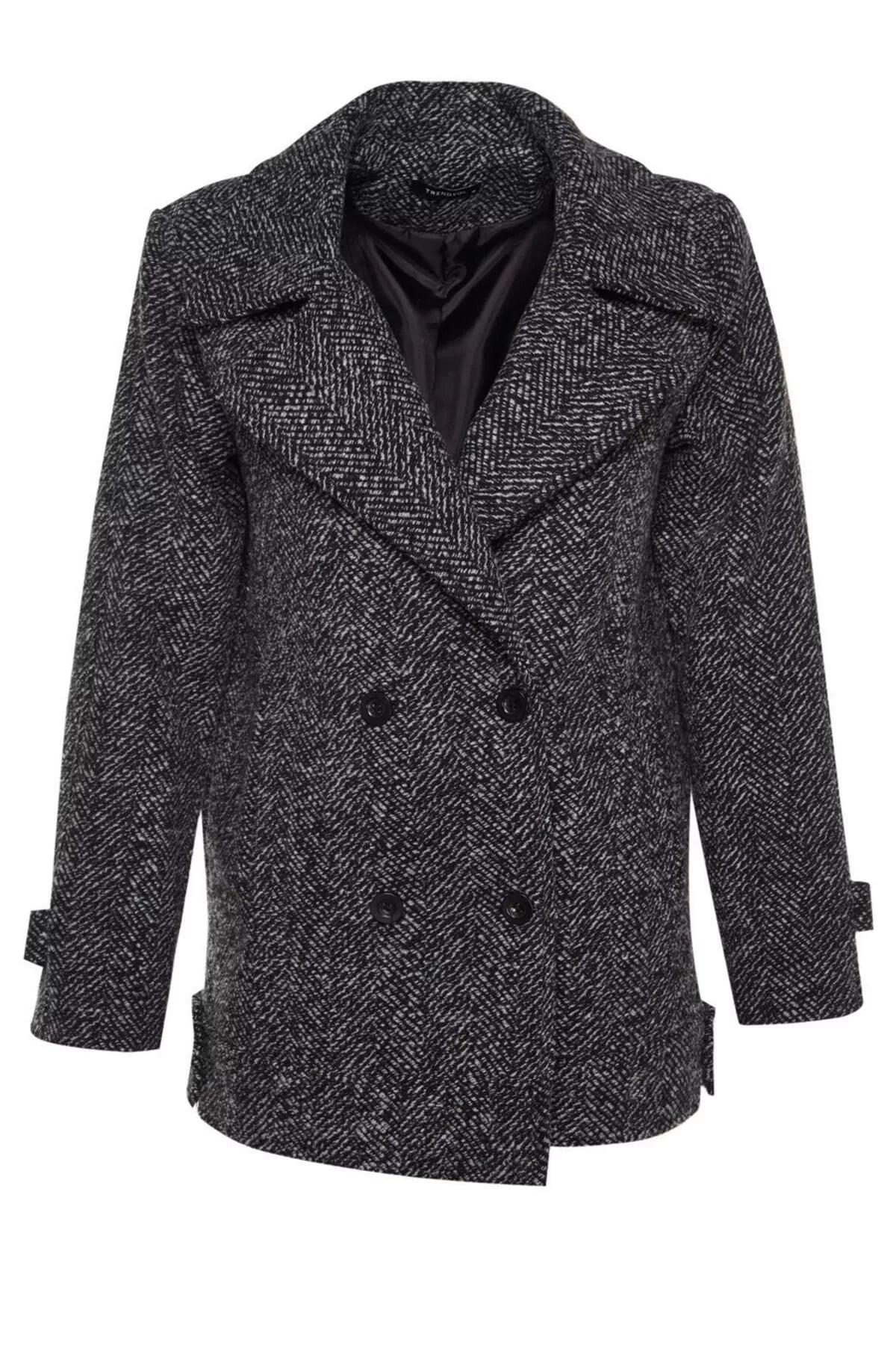 Women's Fashion Stylish Oversize Jacket Collar Midi Flecked Lined Oversize Wide Cut Flecked Cashmere Coat