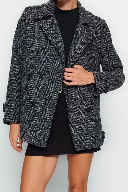 Women's Fashion Stylish Oversize Jacket Collar Midi Flecked Lined Oversize Wide Cut Flecked Cashmere Coat