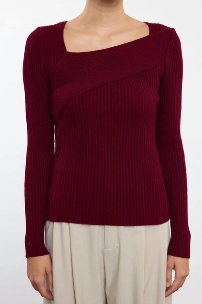 Women Fashion Stylish Square Neck Standard Sleeve Regular Knitted Sweater