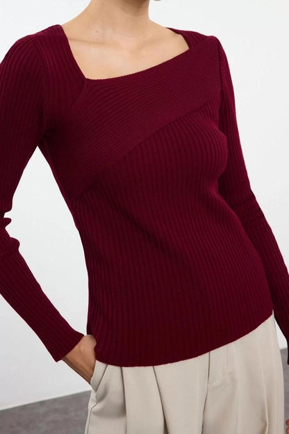 Women Fashion Stylish Square Neck Standard Sleeve Regular Knitted Sweater